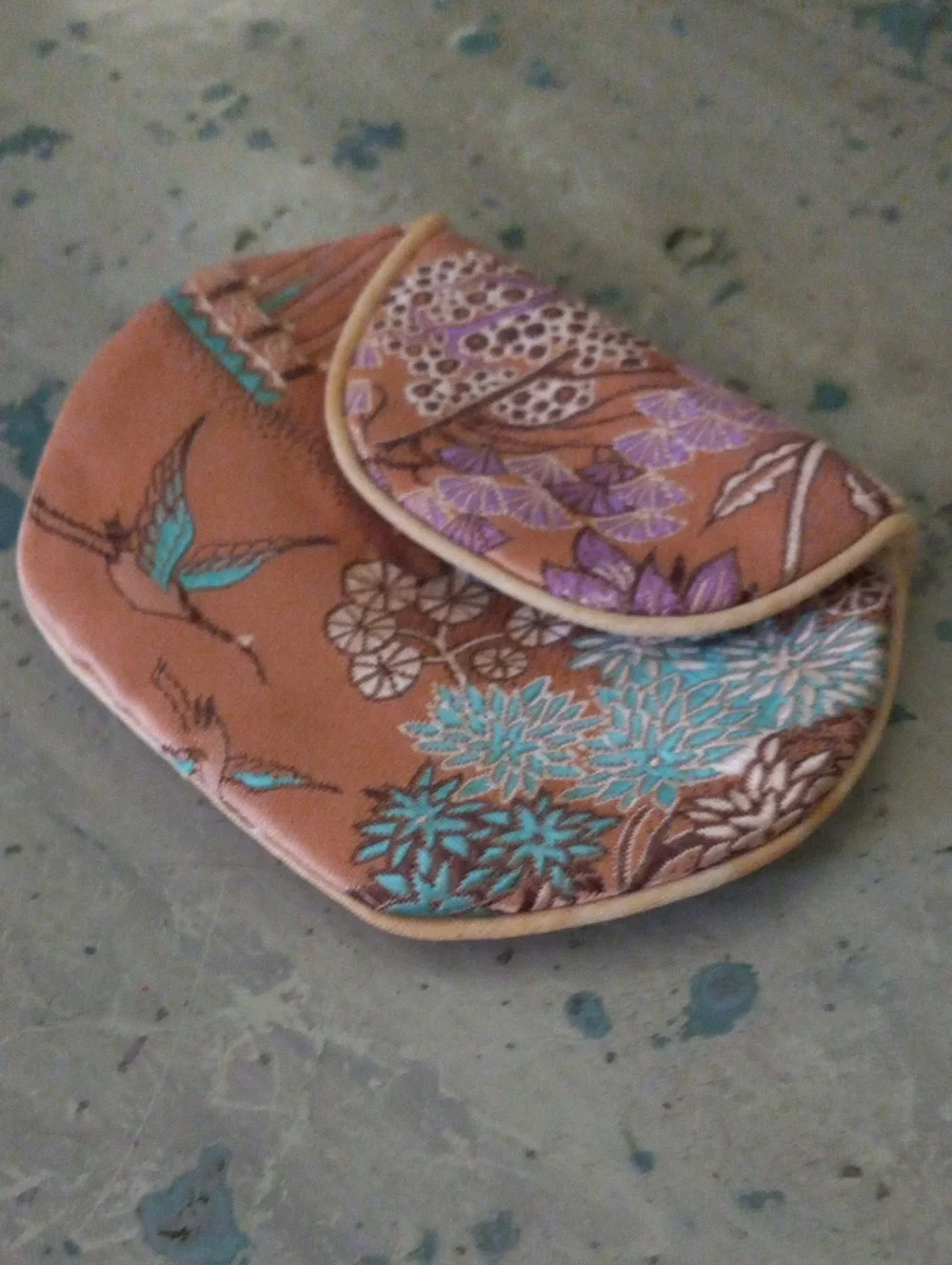 Vintage Japanese Silk Brocade Mini Clutch Pouch Crane Embroidery